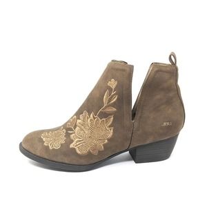 JBU Shoes Womens 9.5 Boots Parker Faux Leather Embroidered Floral Booties